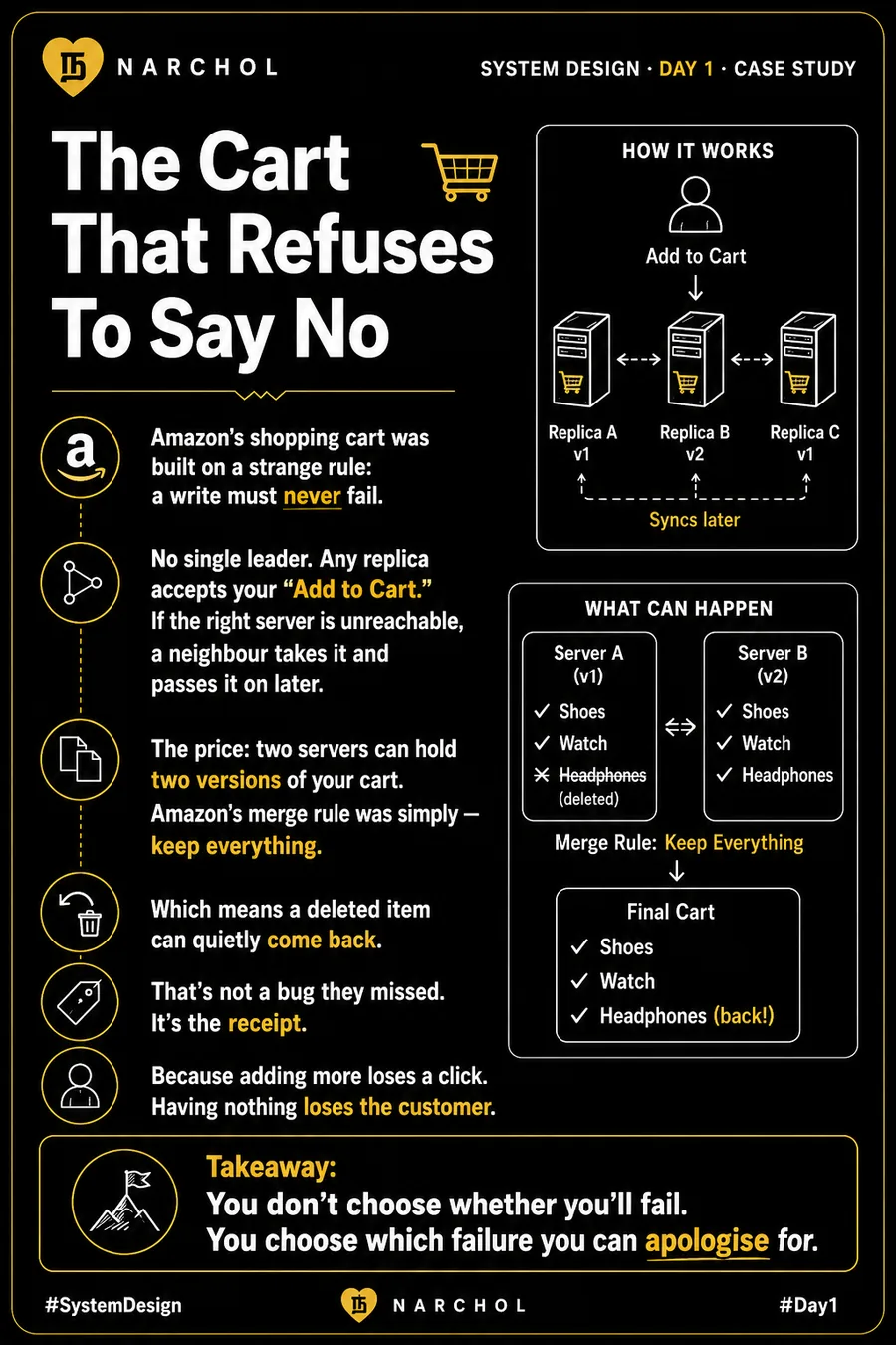 The Cart That Refuses To Say No — system design card, day 1, case study