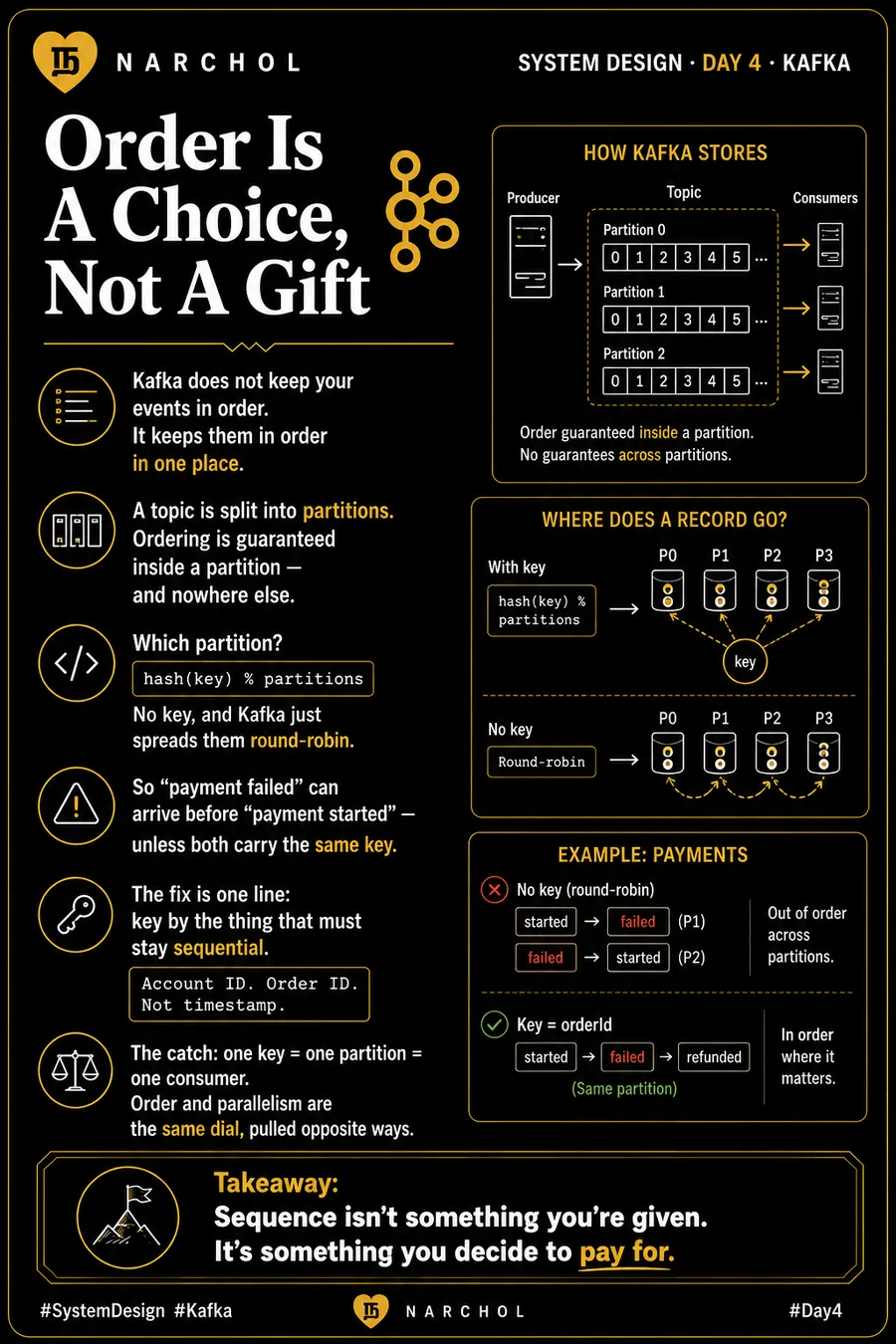 Order Is A Choice, Not A Gift — system design card, day 4, kafka