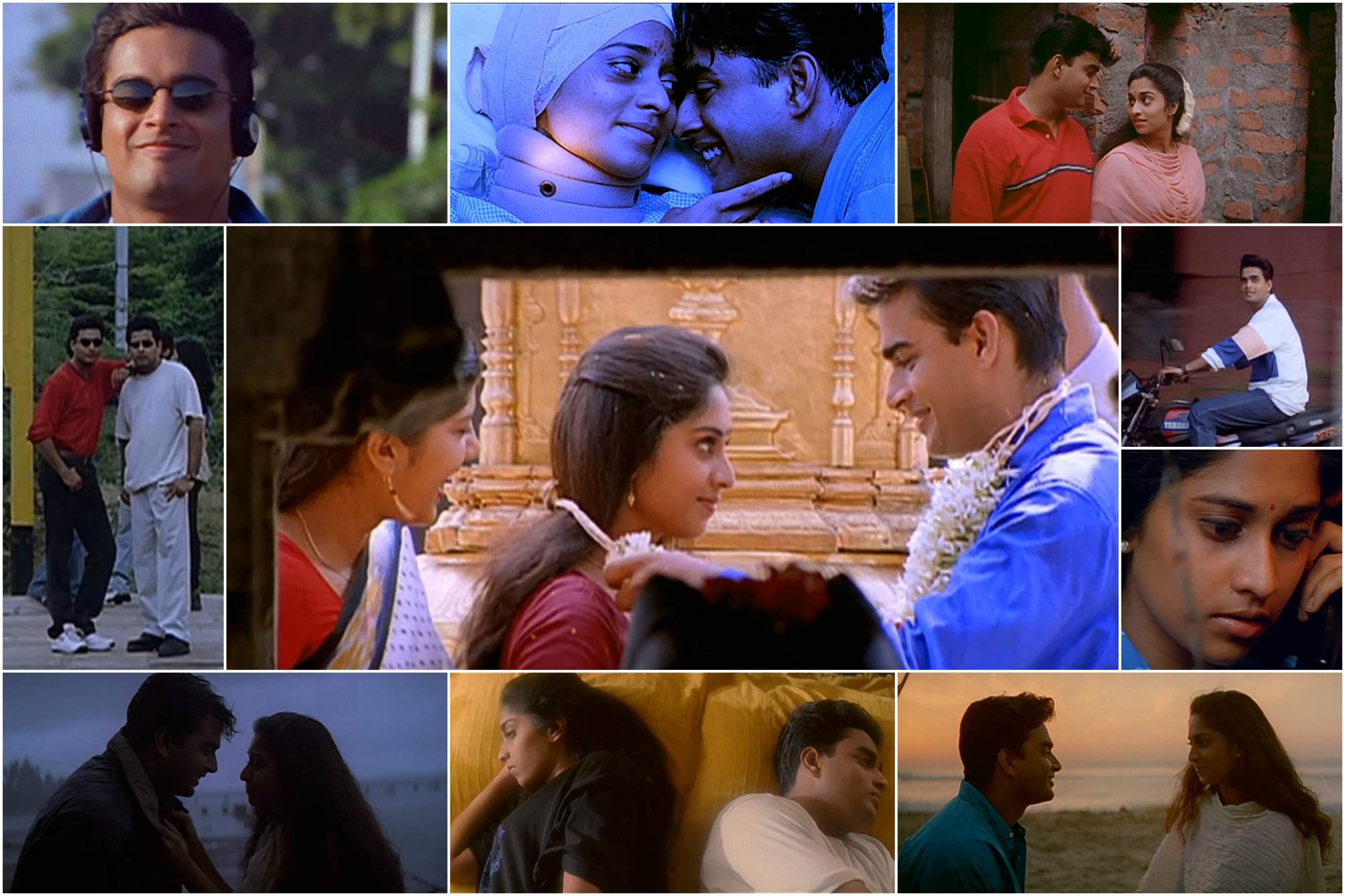 Scenes from Alaipayuthey — the rooftop, the wedding, the unfinished flat, Shakti's face in the quiet after the storm